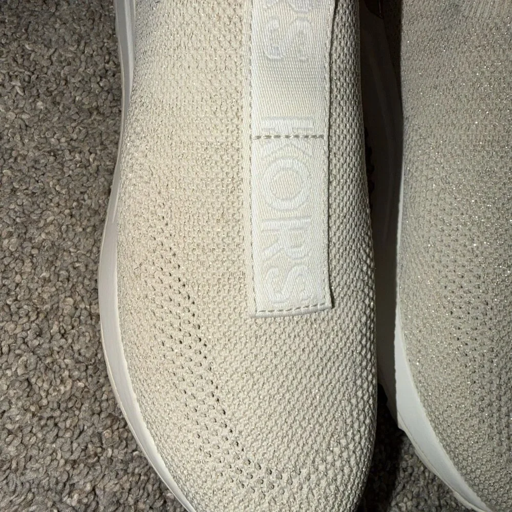 Michael Kors Bodie Slip On Sneakers MET SF Stretch Knit Cream Sz 7 M Gold Accent